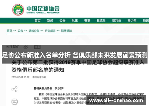 足协公布新准入名单分析 各俱乐部未来发展前景预测